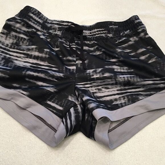 Reebok Small gray black gray trim patterned exercise shorts elastic waist - Picture 1 of 5